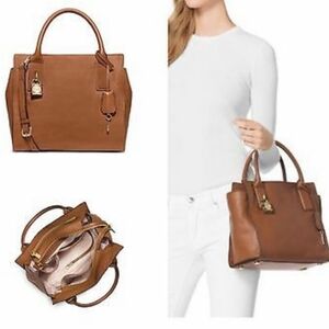 Michael Kors McKenna Medium Satchel in Brown Pebbled Leather